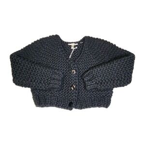 FRAME Bubble Cardi Chunky Knit Cropped Cardigan Black XS/S $798 MSRP